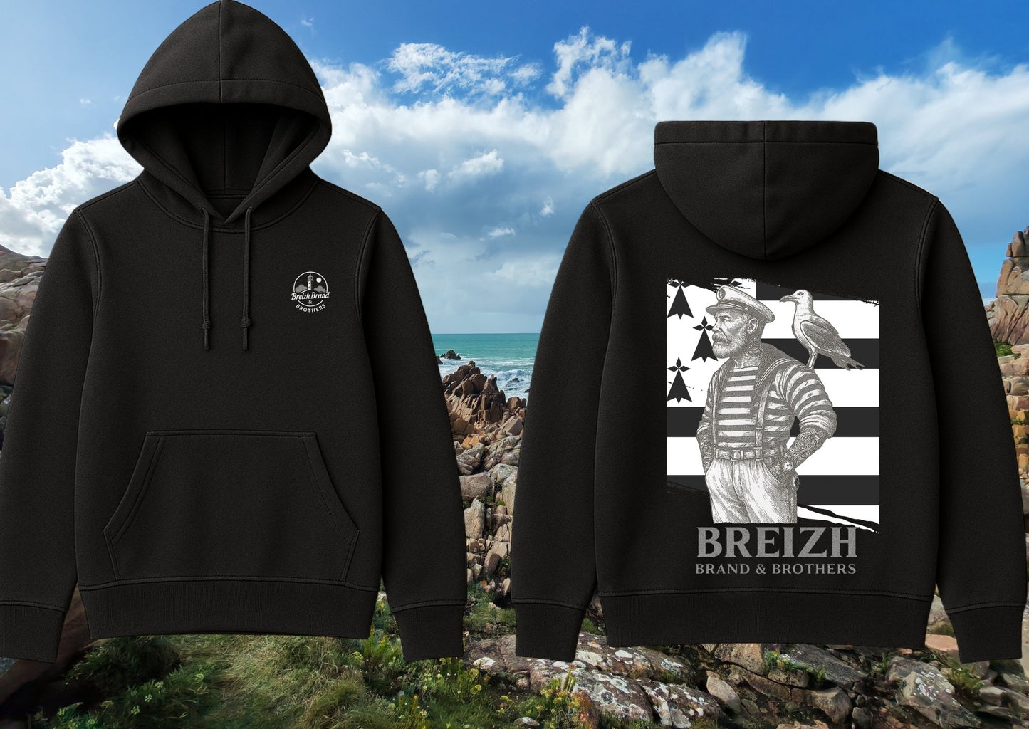 hoodie homme Breizh Brand & Brothers capitaine et goéland - Breizh Brand & Brothers