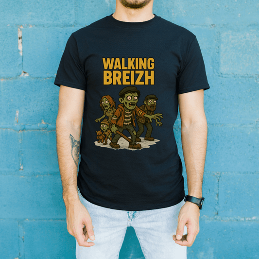 T-shirt homme Walking Breizh noir – design zombie pop breton – Breizwood Studio – teeshirt Bretagne original BZH
