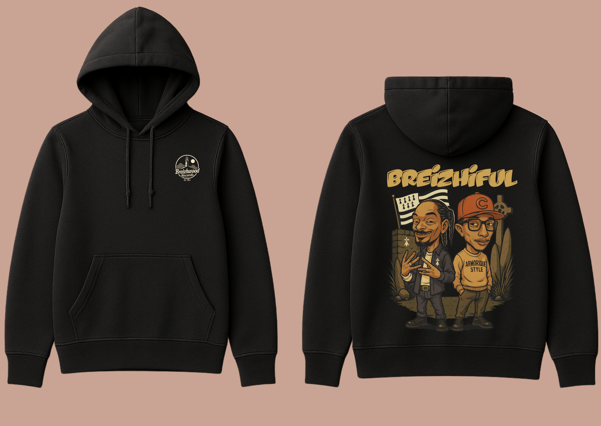 Hoodie homme Breizhwood Records Breizhiful - Breizh Brand & Brothers